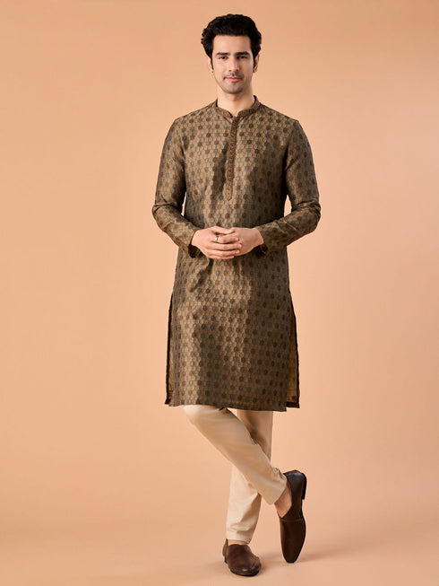 Manyavar Opulent Olive Green Kurta Pajama