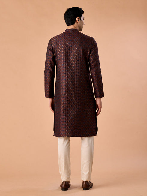 Manyavar Classic Brown Brocade Kurta Pajama