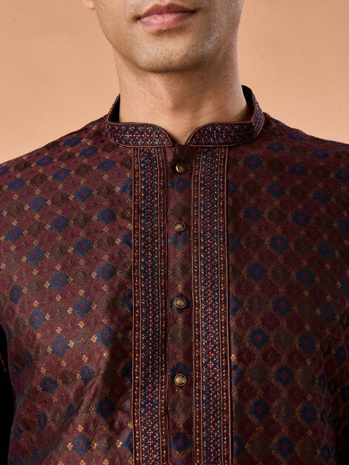 Manyavar Classic Brown Brocade Kurta Pajama