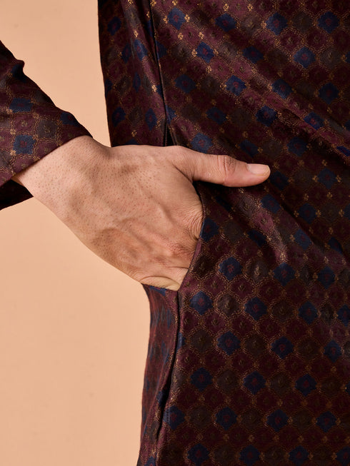 Manyavar Classic Brown Brocade Kurta Pajama