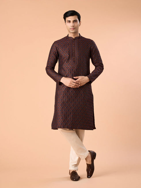 Manyavar Classic Brown Brocade Kurta Pajama