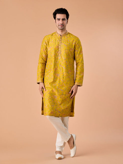 Manyavar Mehndi Green Grandeur Kurta Pajama
