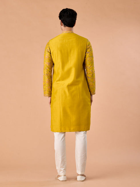 Manyavar Mehndi Green Grandeur Kurta Pajama