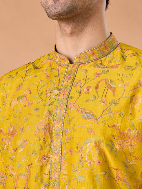 Manyavar Mehndi Green Grandeur Kurta Pajama