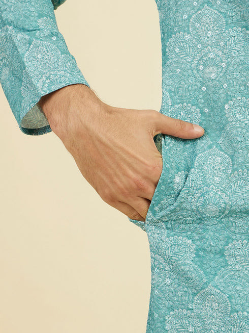 Manyavar Aqua Green Kurta Pajama