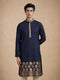 Manyavar Blue Self-Textured Blended Viscose Kurta Pajama Set