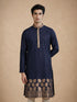 Manyavar Blue Self-Textured Blended Viscose Kurta Pajama Set
