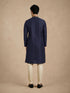 Manyavar Blue Self-Textured Blended Viscose Kurta Pajama Set