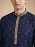 Manyavar Blue Self-Textured Blended Viscose Kurta Pajama Set