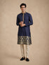 Manyavar Blue Self-Textured Blended Viscose Kurta Pajama Set