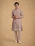 Manyavar Pink Blended Viscose Self-Textured Kurta Pajama Set