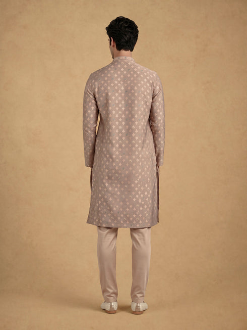Manyavar Pink Blended Viscose Self-Textured Kurta Pajama Set