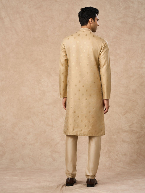 Manyavar Beige Silk Kurta Pajama