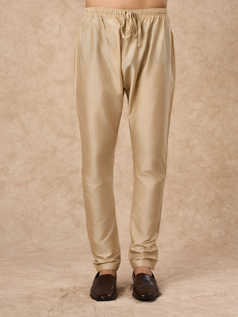 Manyavar Beige Silk Kurta Pajama
