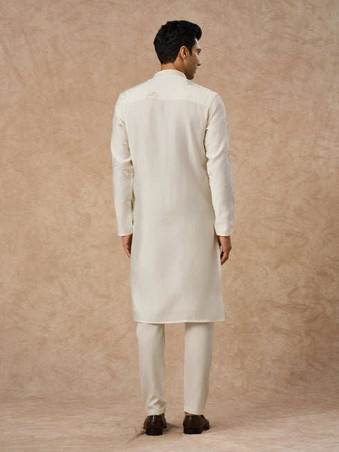 Manyavar Cream Blended Viscose Kurta Pajama