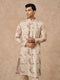 Manyavar Cream Blended Cotton Kurta Pajama with Print