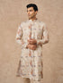 Manyavar Cream Blended Cotton Kurta Pajama with Print