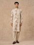 Manyavar Cream Blended Cotton Kurta Pajama with Print