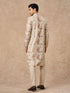 Manyavar Cream Blended Cotton Kurta Pajama with Print