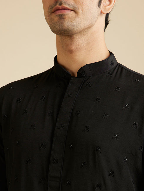 Manyavar Midnight Black Buta Embroidered Kurta Set