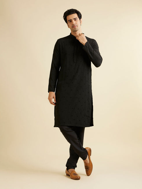 Manyavar Midnight Black Buta Embroidered Kurta Set