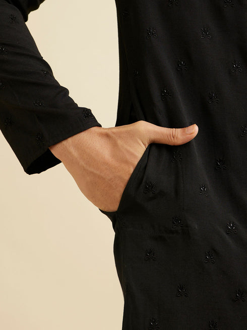 Manyavar Midnight Black Buta Embroidered Kurta Set