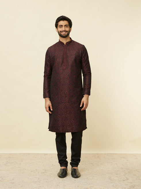 Manyavar Windsor Wine Medallion Patterned Kurta Set