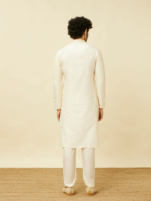 Manyavar Pearled Ivory White Ogee Patterned Kurta Set