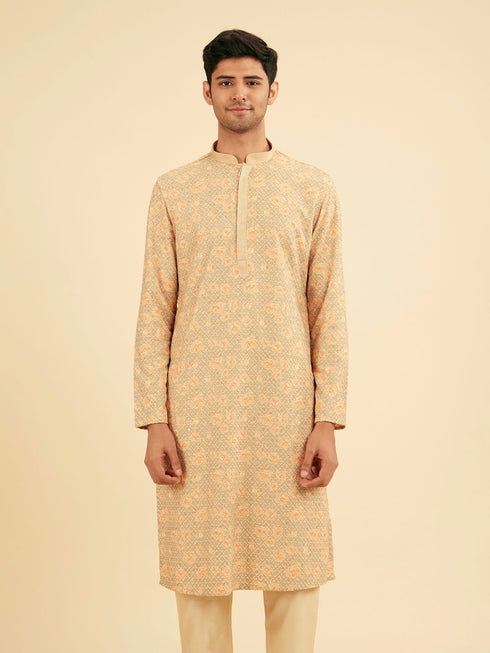 Manyavar Peach and Pista Green Chikankari Kurta Pajama