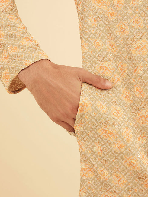 Manyavar Peach and Pista Green Chikankari Kurta Pajama