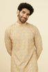 Manyavar Pista Side Open Kurta Pajama Set With Orange Motifs