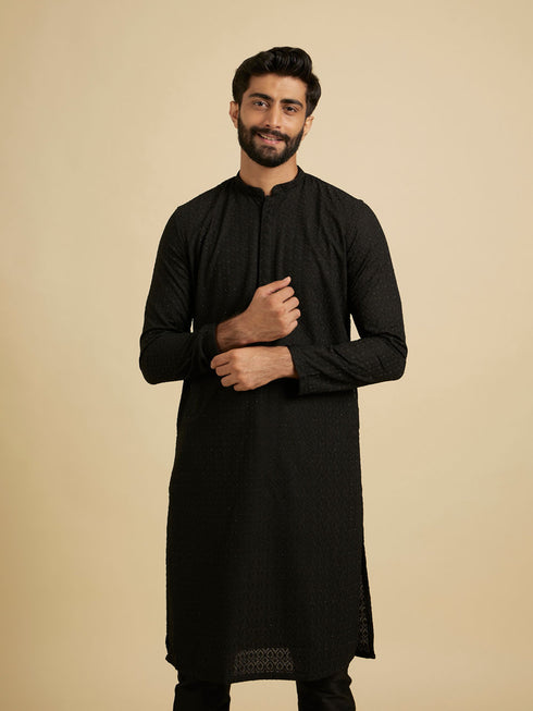 Manyavar Chikankari Black Kurta Set