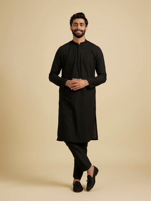 Manyavar Chikankari Black Kurta Set