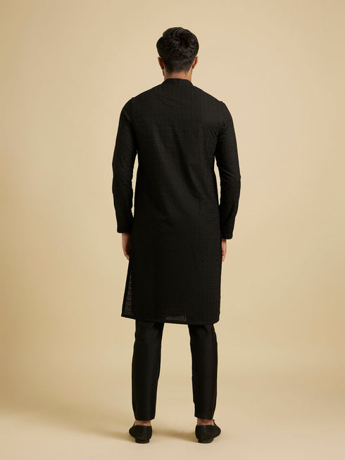 Manyavar Chikankari Black Kurta Set