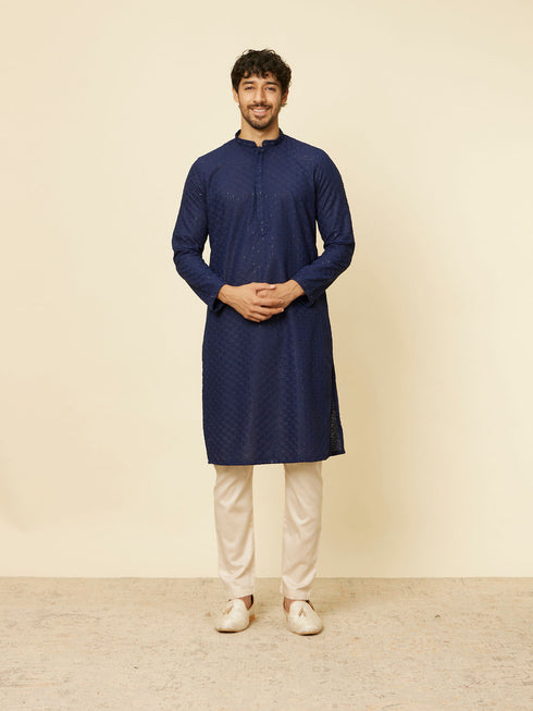 Manyavar Dark Blue Chikankari Kurta Set