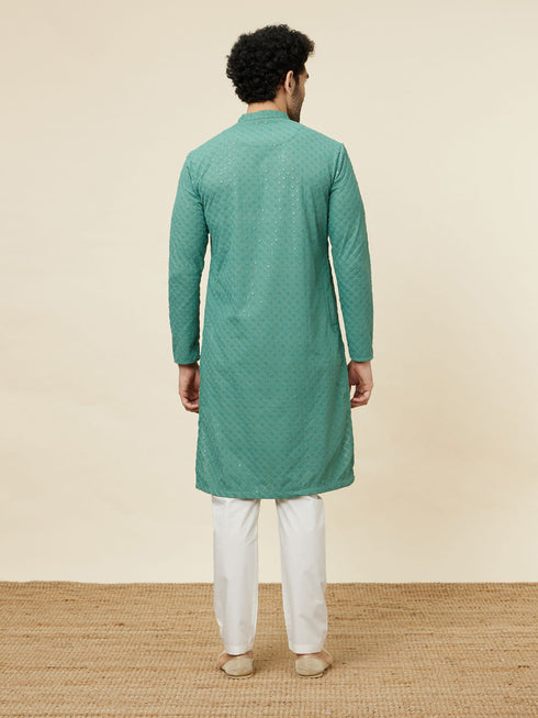 Manyavar Sea Green Sequin Embellished Chikankari Kurta Set