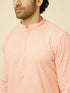 Manyavar Peach Diamond Patterned Chikankari Embroidered Kurta Set