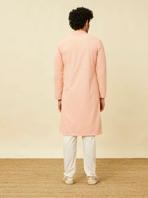 Manyavar Peach Diamond Patterned Chikankari Embroidered Kurta Set