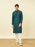 Manyavar Turquoise Blue Diamond Patterned Chikankari Embroidered Kurta Set