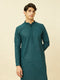 Manyavar Turquoise Blue Diamond Patterned Chikankari Embroidered Kurta Set