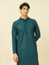 Manyavar Turquoise Blue Diamond Patterned Chikankari Embroidered Kurta Set