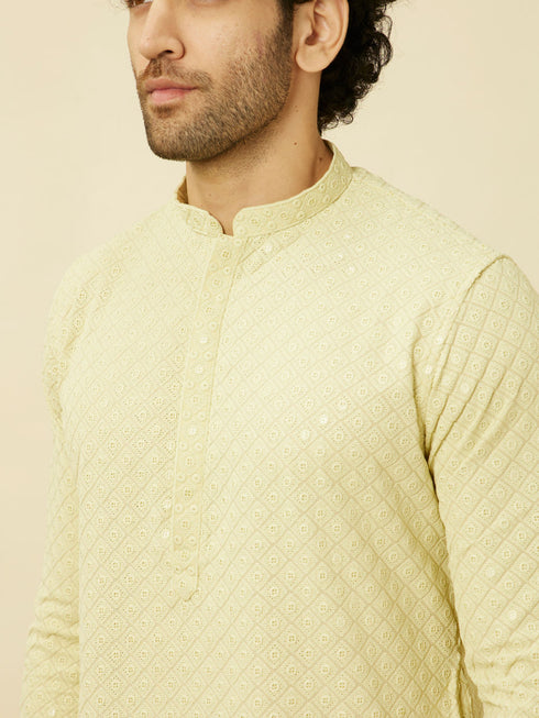 Manyavar Tea Green Chikankari Embroidered Kurta Set