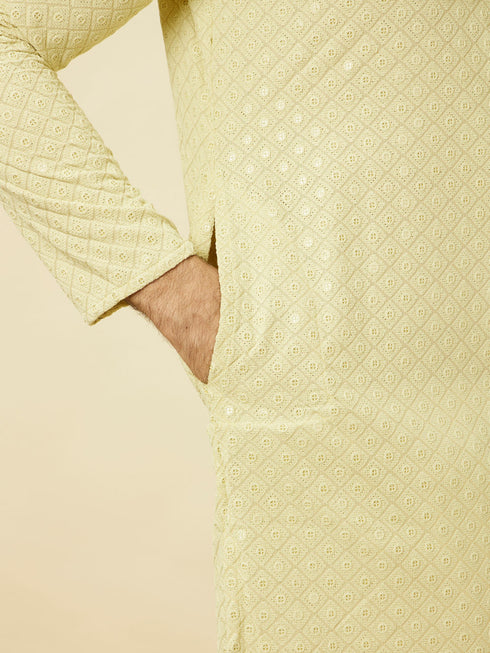 Manyavar Tea Green Chikankari Embroidered Kurta Set