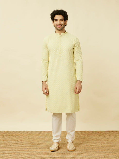Manyavar Tea Green Chikankari Embroidered Kurta Set