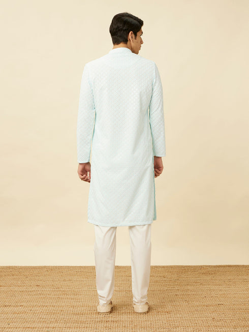 Manyavar Powder Blue Chikankari Embroidered Kurta Set