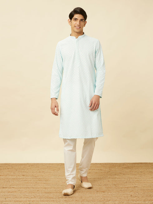 Manyavar Powder Blue Chikankari Embroidered Kurta Set