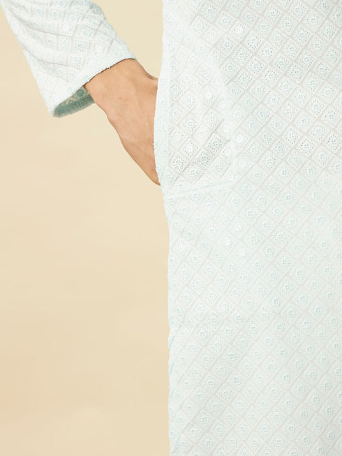 Manyavar Powder Blue Chikankari Embroidered Kurta Set