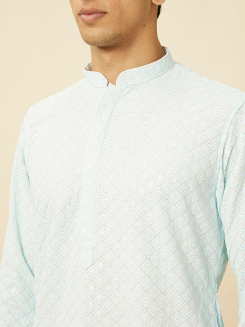 Manyavar Powder Blue Chikankari Embroidered Kurta Set