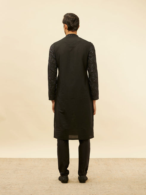 Manyavar Kohl Black Botanical Embroidered Kurta Set