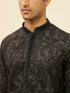 Manyavar Kohl Black Botanical Embroidered Kurta Set